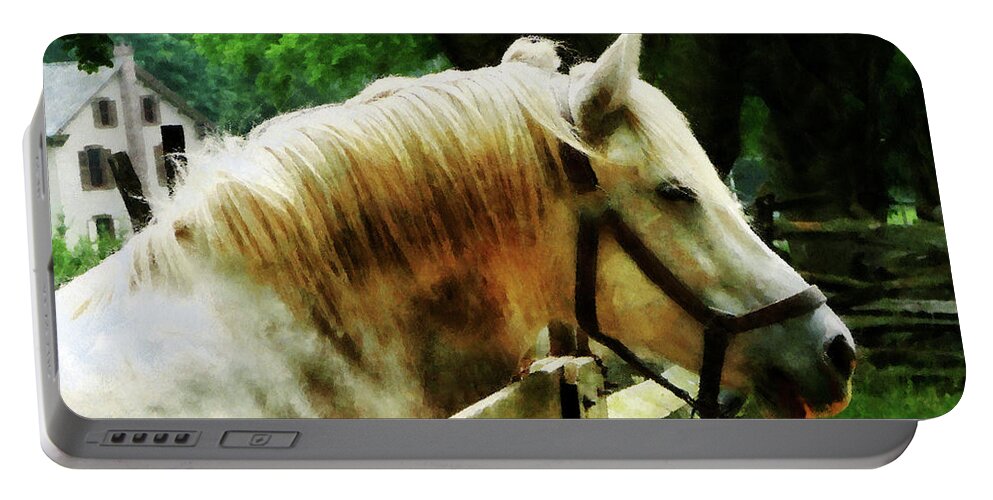 Horse Portable Battery Charger featuring the photograph White Horse Closeup by Susan Savad