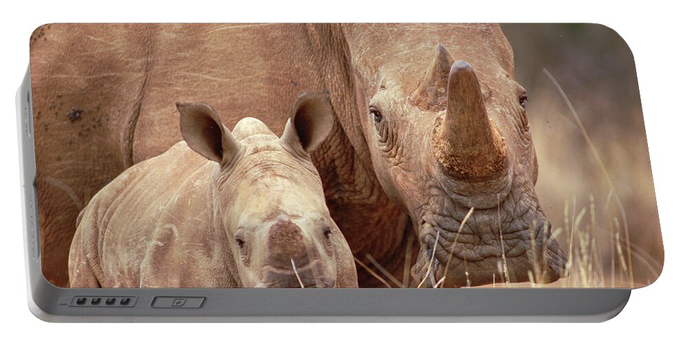 Mp Portable Battery Charger featuring the photograph White Rhinoceros Ceratotherium Simum by Gerry Ellis