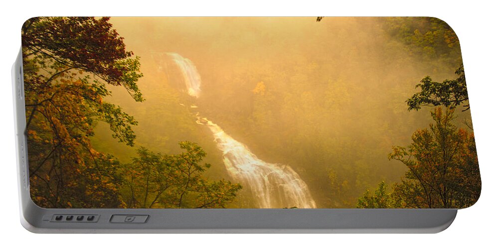 Largest Waterfalls; East Of The Mississippi; Cascading Down; Around 411 Portable Battery Charger featuring the photograph Whitewater Falls in the fog by Randall Branham