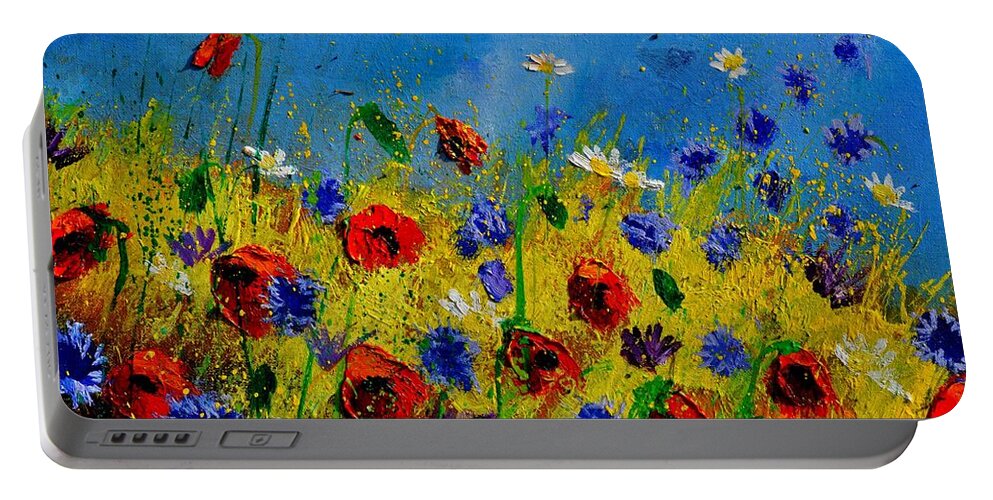 Poppies Portable Battery Charger featuring the painting Wild Flowers 119010 by Pol Ledent