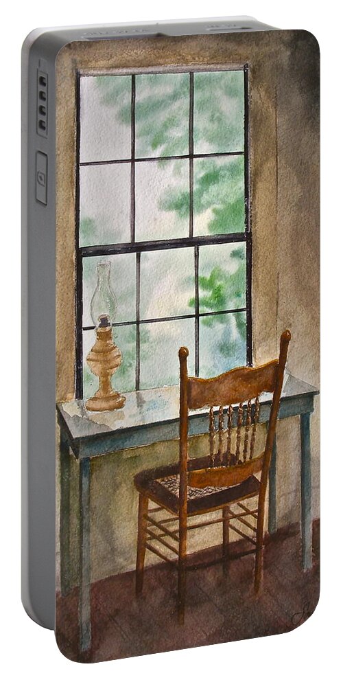 Desk Portable Battery Charger featuring the painting Window Seat by Frank SantAgata
