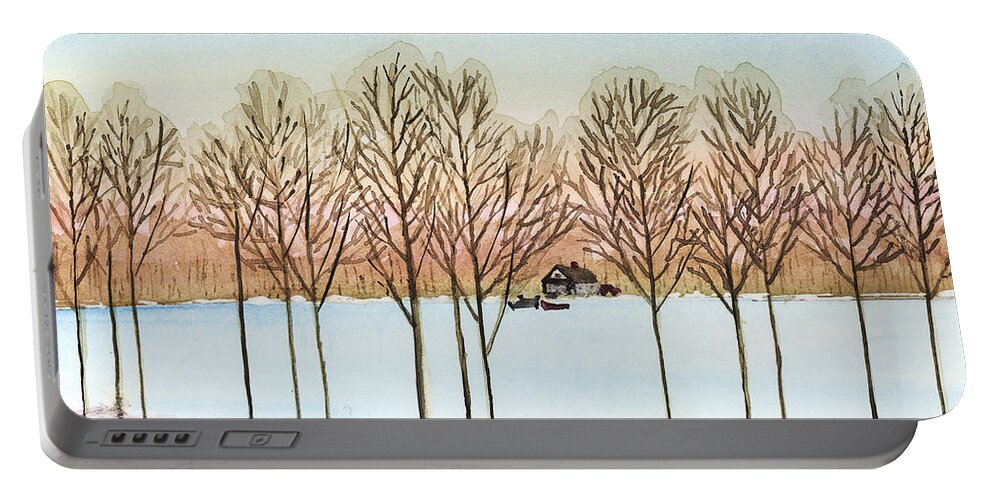 Lake Portable Battery Charger featuring the painting Winter Lake by Jackie Irwin