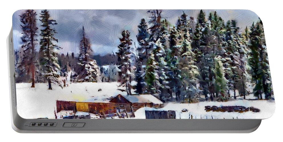 New Mexico Portable Battery Charger featuring the painting Winter Seclusion by Jeffrey Kolker