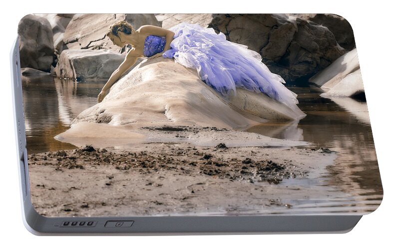 Female Portable Battery Charger featuring the photograph Woman On A Rock by Joana Kruse