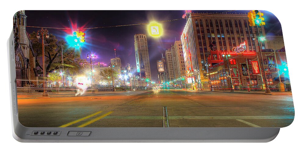 King Kong Portable Battery Charger featuring the photograph Woodward Ave Detroit MI by Nicholas Grunas