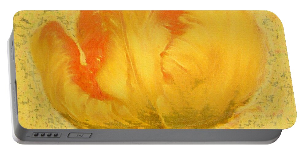 Tulip Portable Battery Charger featuring the painting Yellow Parrot tulip by Richard James Digance
