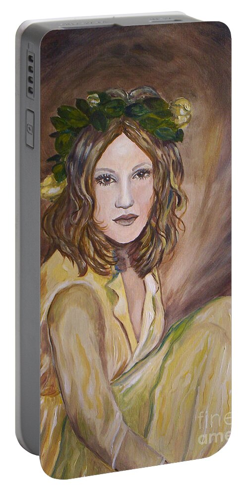 Yellow Portable Battery Charger featuring the painting Yellow Rose by Julie Brugh Riffey
