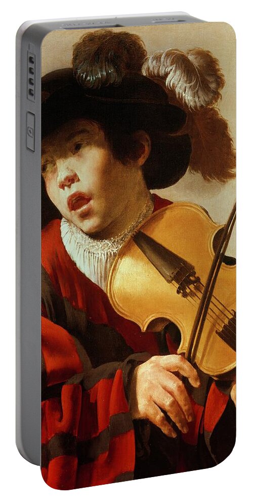 Boy Portable Battery Charger featuring the painting Boy Playing Stringed Instrument and Singing by Hendrick Ter Brugghen