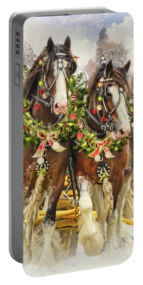 Clydesdale Portable Battery Charger featuring the digital art Christmas Clydesdales by Trudi Simmonds