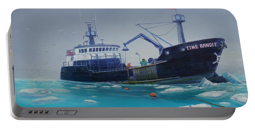 Seascape Portable Battery Charger featuring the painting F/v Time Bandit by Wayne Enslow