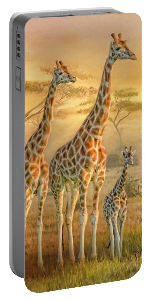 Giraffe Portable Battery Charger featuring the digital art Giraffe Family by Trudi Simmonds