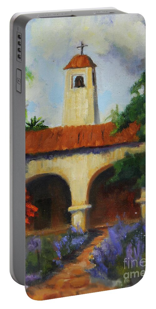 San Juan Capistrano Portable Battery Charger featuring the painting Mission San Juan Capistrano by Maria Hunt