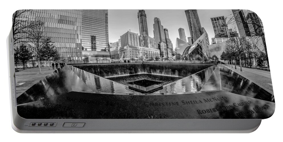 B&w Portable Battery Charger featuring the photograph  scenery near World Trade Center in New York by Alex Grichenko