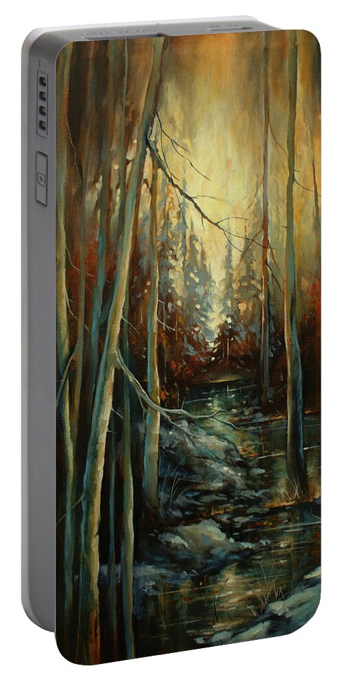Landscape Portable Battery Charger featuring the painting ' Transitions 2 ' by Michael Lang