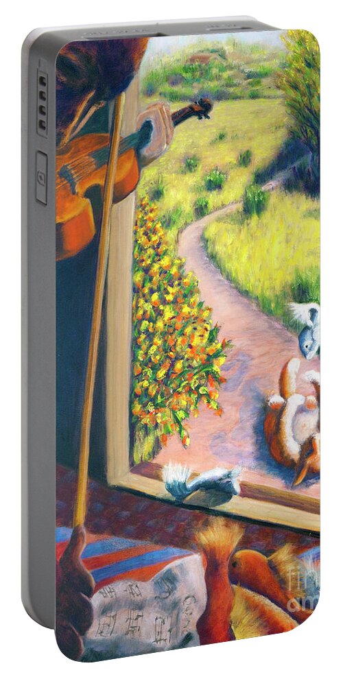 Cat Portable Battery Charger featuring the painting 01349 The Cat and The Fiddle by AnneKarin Glass