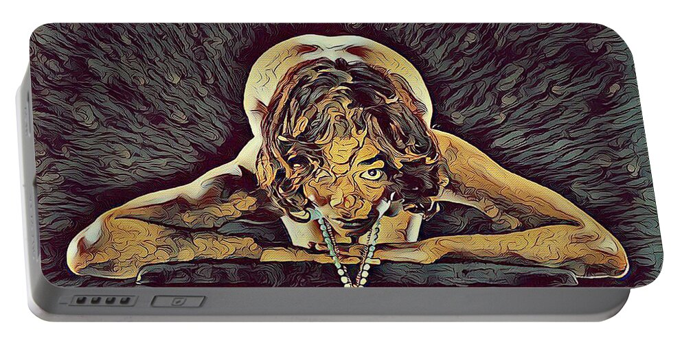 Antonio Bravo Portable Battery Charger featuring the digital art 0756s-ZAC Nude Woman With Amulet on Tall Pedestal by Chris Maher