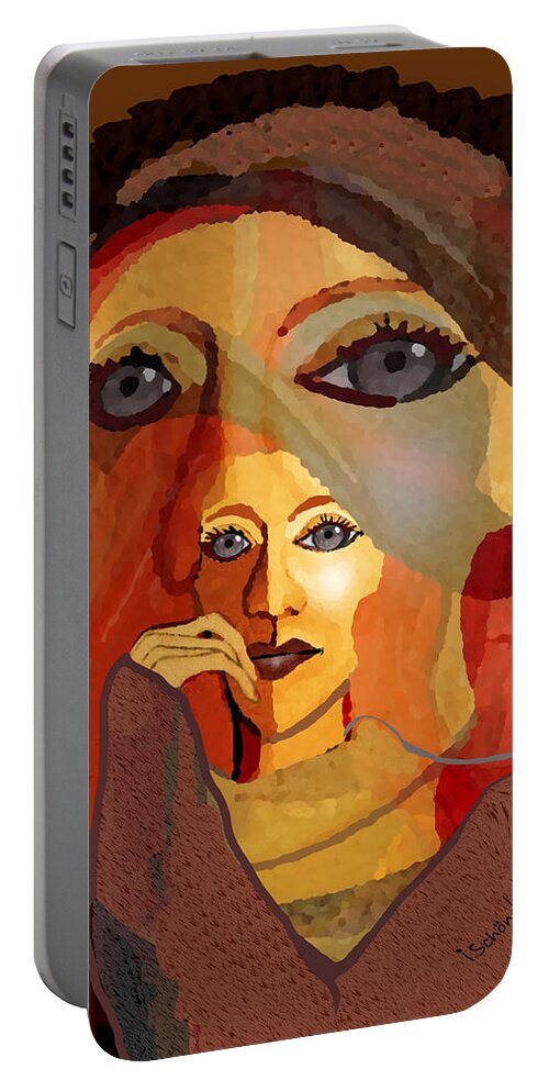 1636 Portable Battery Charger featuring the digital art 1636 - Quiet Observation 2017 by Irmgard Schoendorf Welch