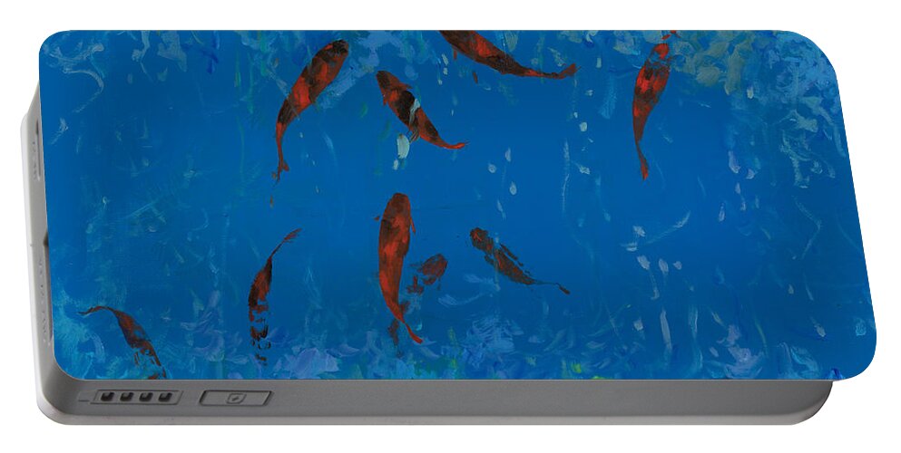 Fishscape Portable Battery Charger featuring the painting 9 Pesciolini Rossi by Guido Borelli