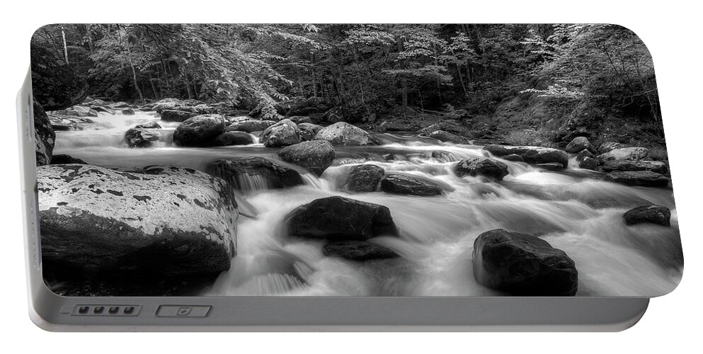 Monochrome River Scene Portable Battery Charger featuring the photograph A Black And White River by Mike Eingle