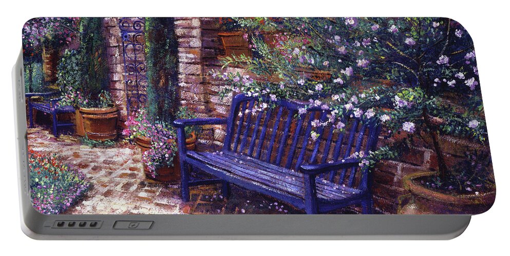 Gardens Portable Battery Charger featuring the painting A Shady Resting Place #1 by David Lloyd Glover