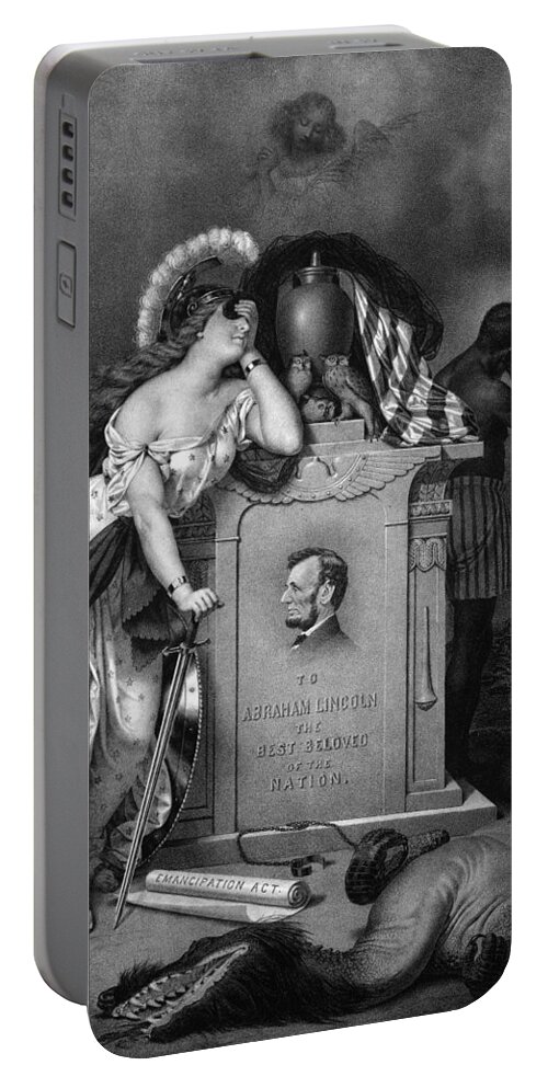 Abraham Lincoln Portable Battery Charger featuring the drawing Abraham Lincoln -- In Memoriam #1 by War Is Hell Store