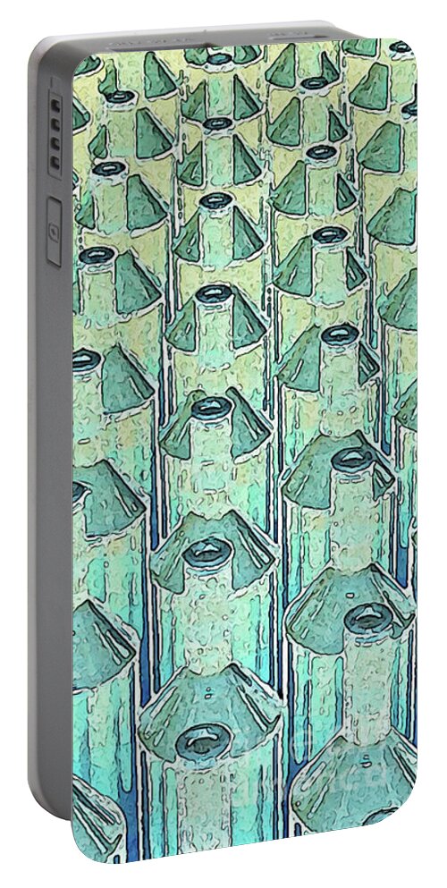 Bottles Portable Battery Charger featuring the digital art Abstract Green Glass Bottles #1 by Phil Perkins