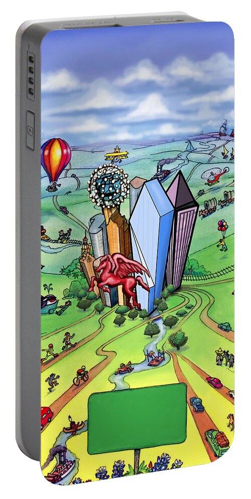 Dallas Portable Battery Charger featuring the digital art All roads lead to Dallas Texas by Kevin Middleton