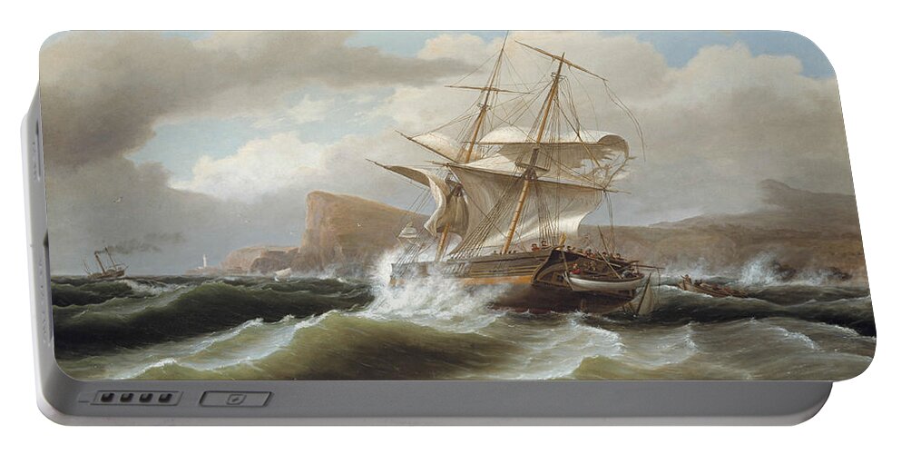 Thomas Birch Portable Battery Charger featuring the painting An American Ship in Distress #1 by Thomas Birch