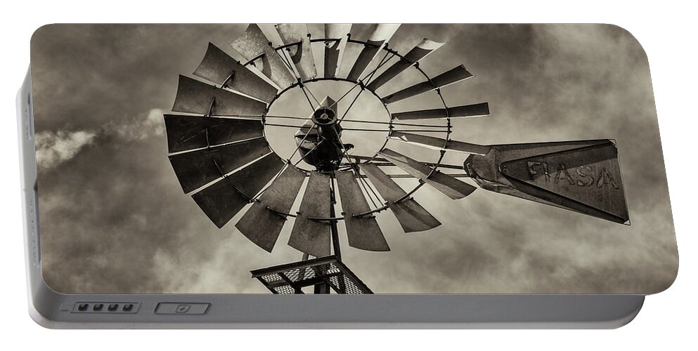 Windmill Portable Battery Charger featuring the photograph Anticipation - Sepia by Stephen Stookey