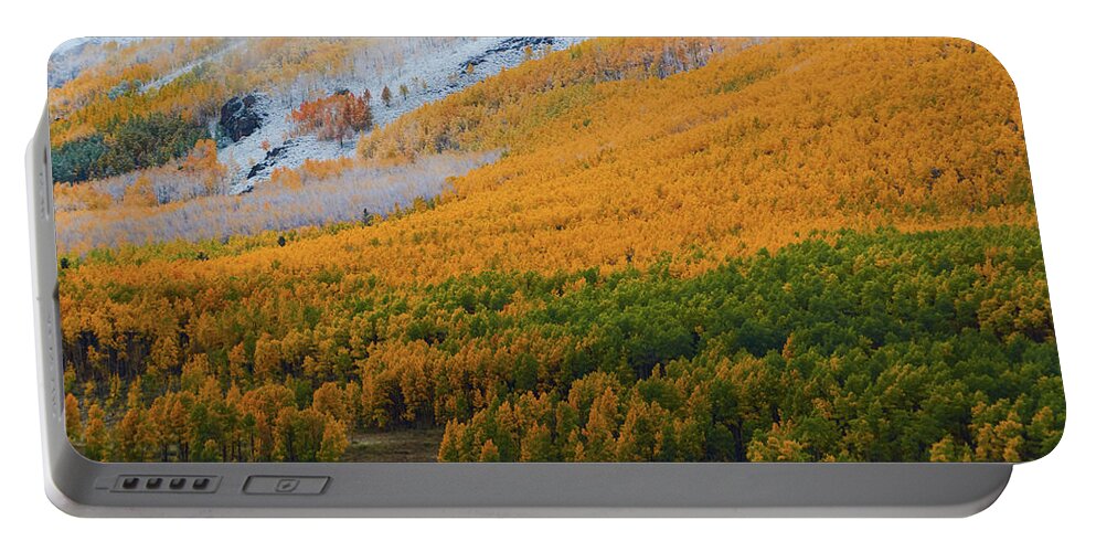 Aspen Portable Battery Charger featuring the photograph Aspen Trees and Snow #1 by John De Bord