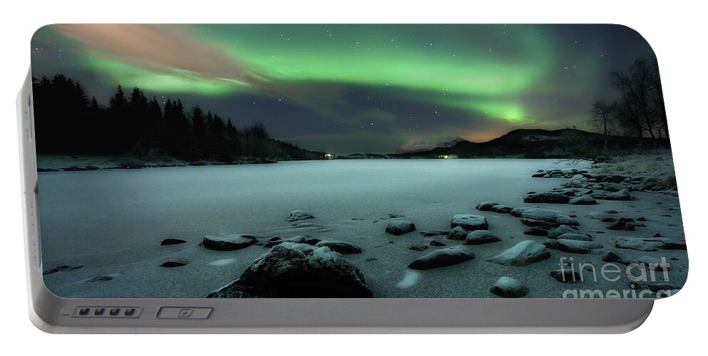 Aurora Borealis Portable Battery Charger featuring the photograph Aurora Borealis Over Sandvannet Lake #1 by Arild Heitmann