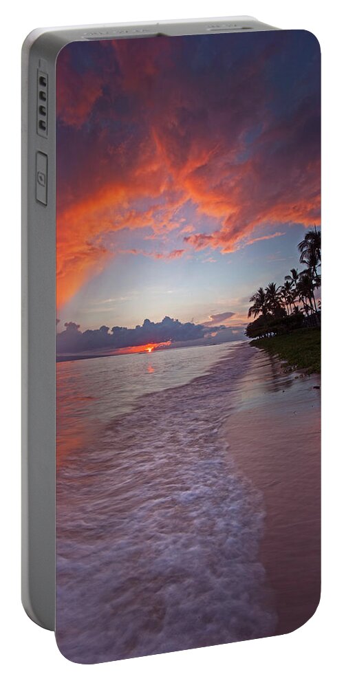 Maui Hawaii Lahaina Baby Beach Sunset Palmtrees Clouds Portable Battery Charger featuring the photograph Baby Beach #1 by James Roemmling