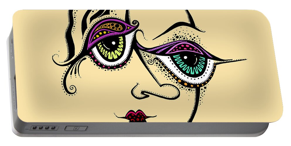 Color Added To Black And White Drawing Of Girl Portable Battery Charger featuring the painting Beauty in Imperfection by Tanielle Childers