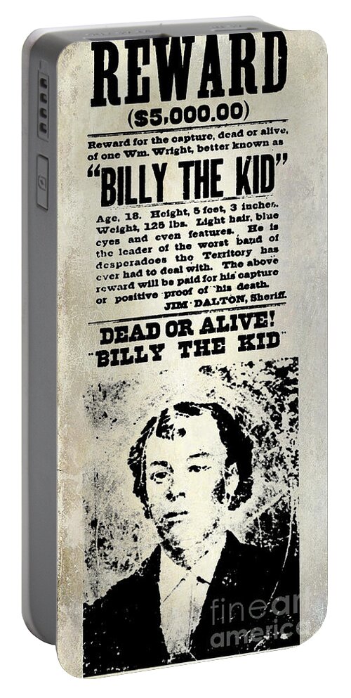 Billy The Kid Portable Battery Charger featuring the photograph Billy the Kid Wanted Poster #1 by Jon Neidert