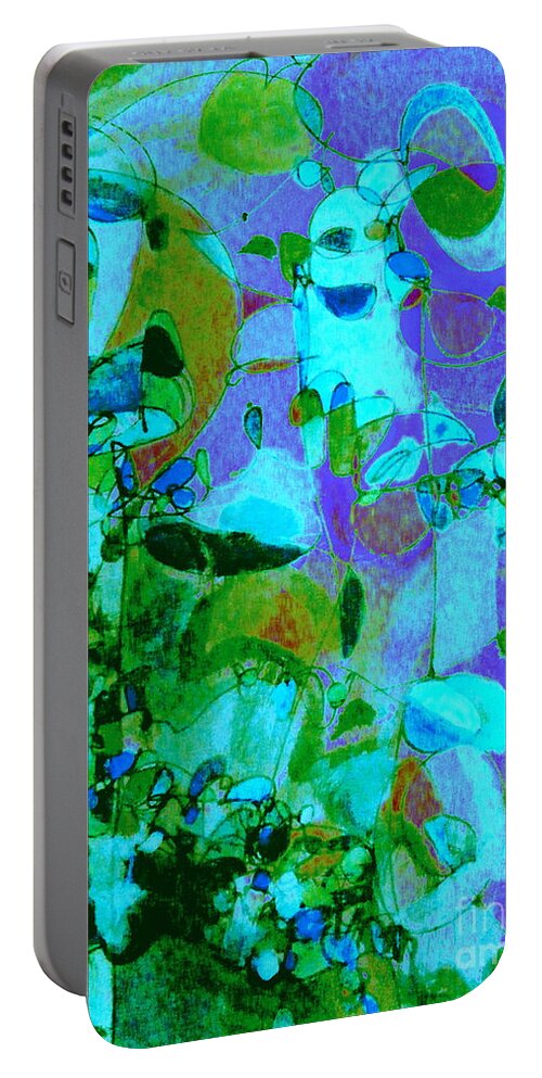 Digital Watercolor Abstract Painting Portable Battery Charger featuring the digital art Birds and Flowers #1 by Nancy Kane Chapman