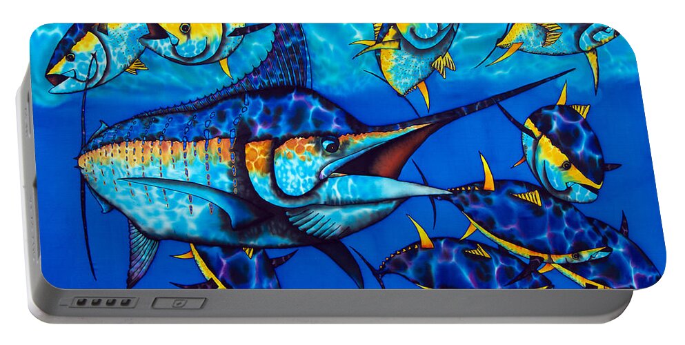  Yellowfin Tuna Portable Battery Charger featuring the painting Blue Marlin by Daniel Jean-Baptiste