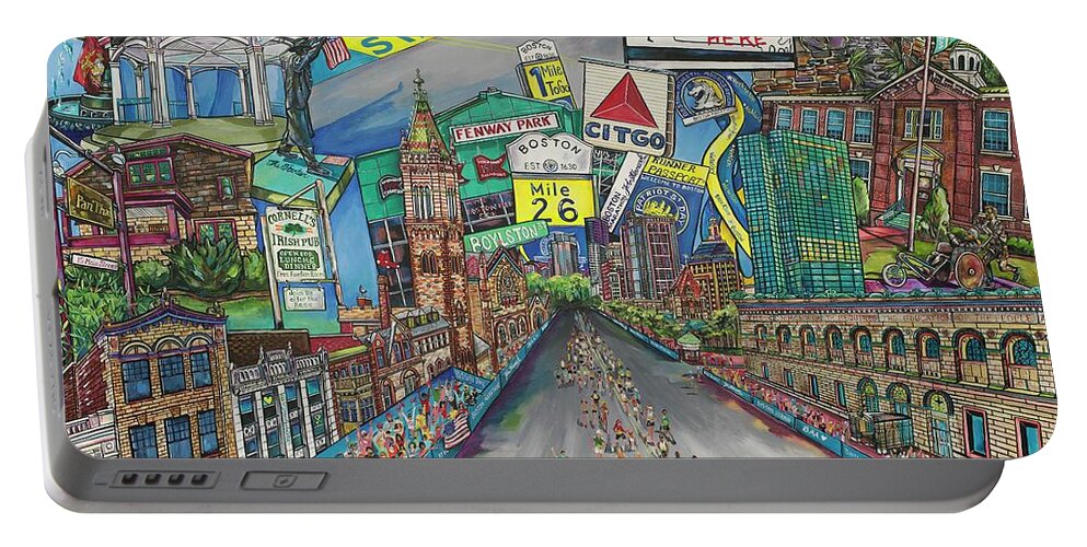 Boston Marathon Portable Battery Charger featuring the painting Boston Strong by Patti Schermerhorn