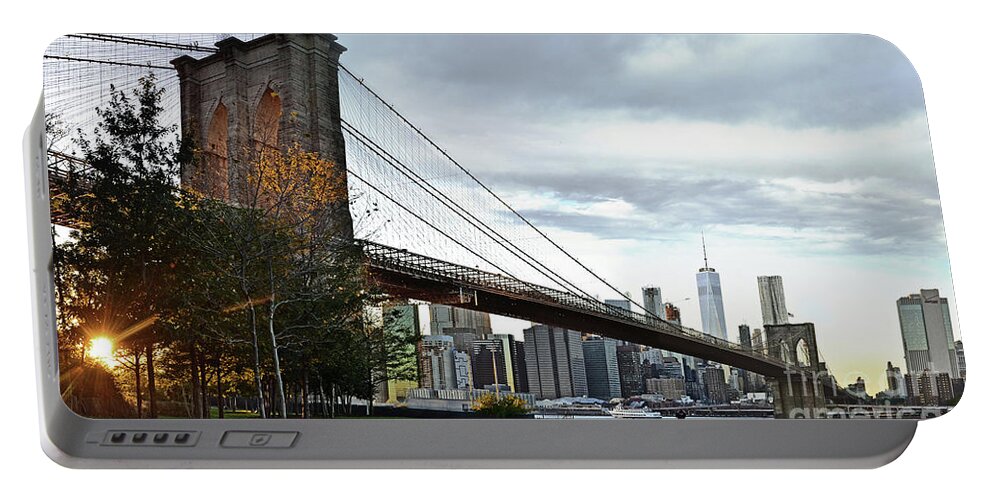 Nyc Portable Battery Charger featuring the photograph Brooklyn Bridge at dusk #1 by Carlos Alkmin