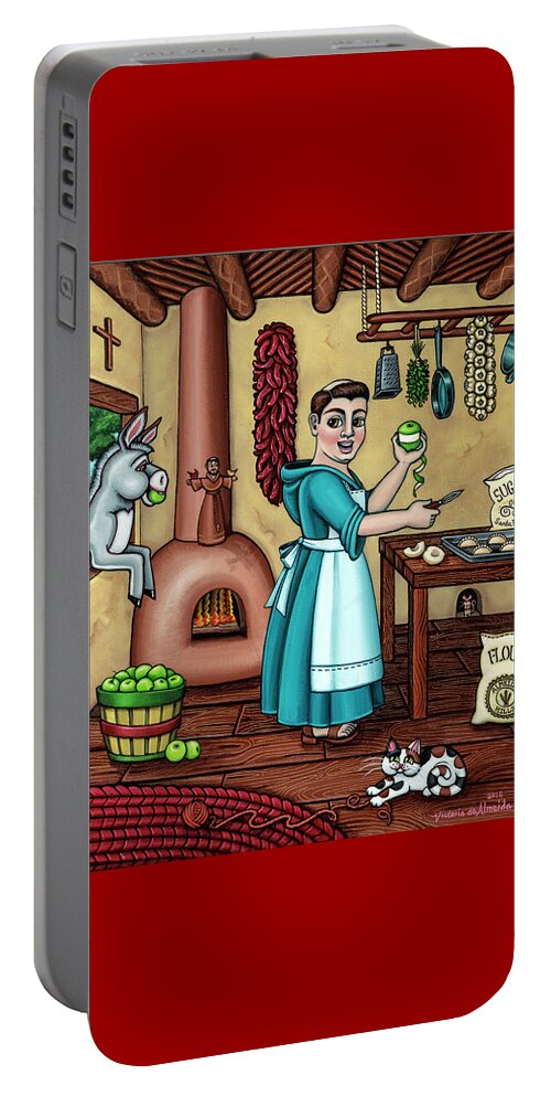 Hispanic Art Portable Battery Charger featuring the painting Burritos In The Kitchen by Victoria De Almeida