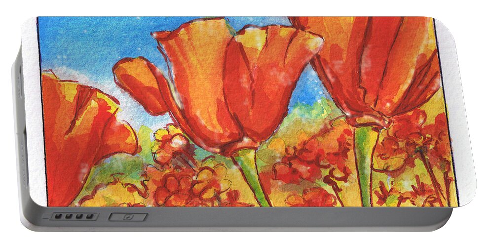 Tamara Kulish Portable Battery Charger featuring the painting California Poppy 1 #1 by Tamara Kulish
