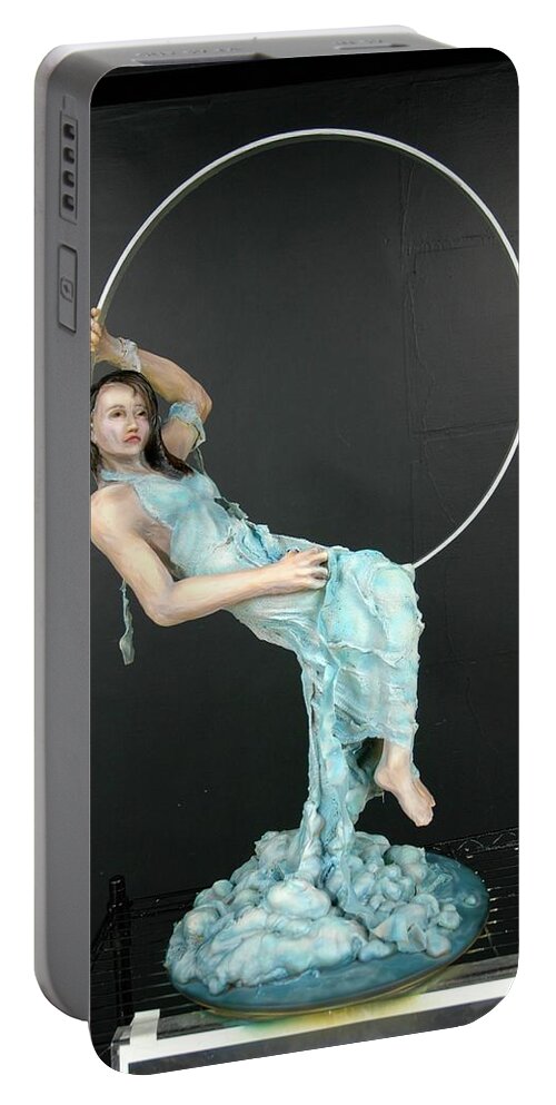  Portable Battery Charger featuring the sculpture Charles Hall - Creative Arts Program - New Moon by Wayne Pruse