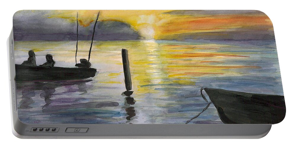 Chesapeake Portable Battery Charger featuring the painting Chesapeake Sunset #1 by Clara Sue Beym