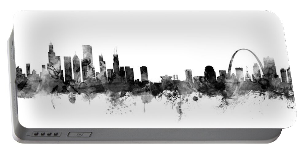 Chicago Portable Battery Charger featuring the digital art Chicago and St Louis Skyline Mashup #1 by Michael Tompsett