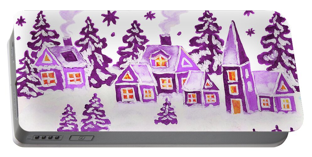 Christmas Portable Battery Charger featuring the painting Christmas picture in raspberry pink colours #1 by Irina Afonskaya