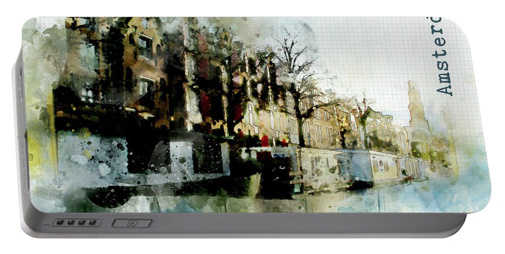 Dutch Portable Battery Charger featuring the digital art City Life In Watercolor Style #7 by Ariadna De Raadt