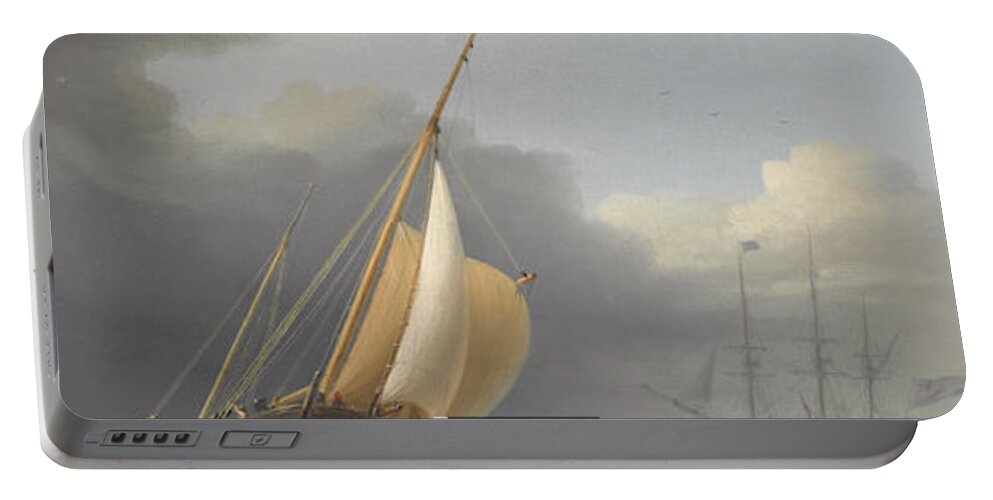 Dominic Serres (british 1722-1793) Coastal Shipping In Rough Seas Portable Battery Charger featuring the painting Coastal shipping in rough seas by MotionAge Designs