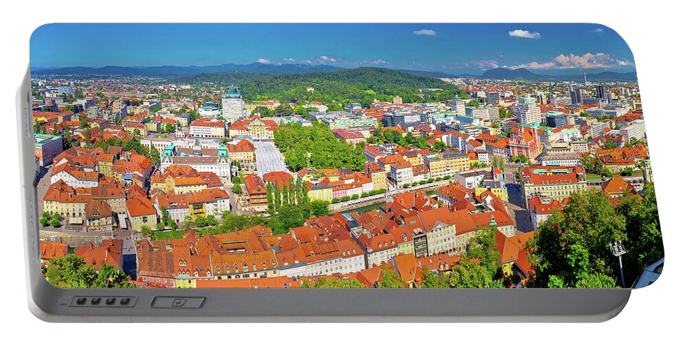 Slovenia Portable Battery Charger featuring the photograph Colorful Ljubljana aerial panoramic view #1 by Brch Photography