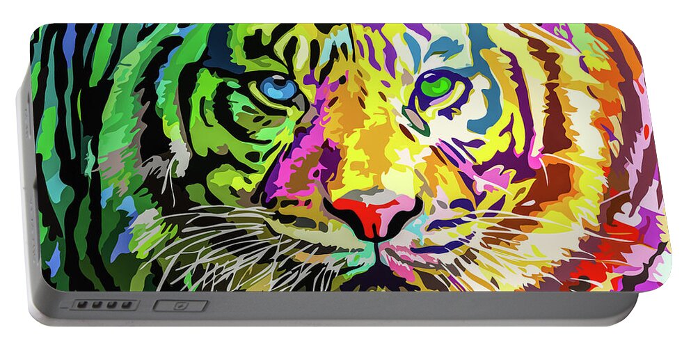 Feline Portable Battery Charger featuring the painting Colorful Tiger by Anthony Mwangi