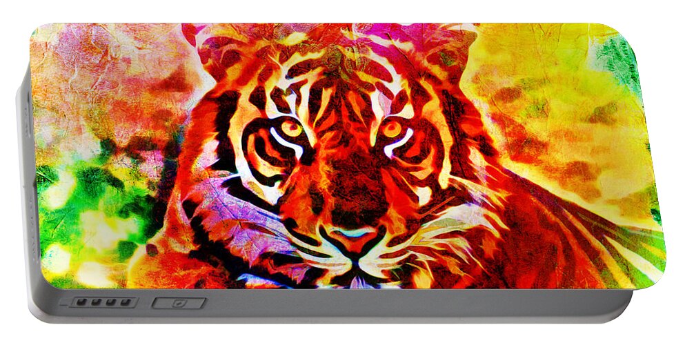 Colorful Portable Battery Charger featuring the digital art Colorful Tiger #2 by Lilia S