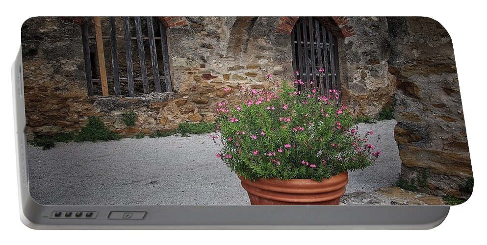 Courtyard Portable Battery Charger featuring the photograph Courtyard Flowers #1 by Buck Buchanan